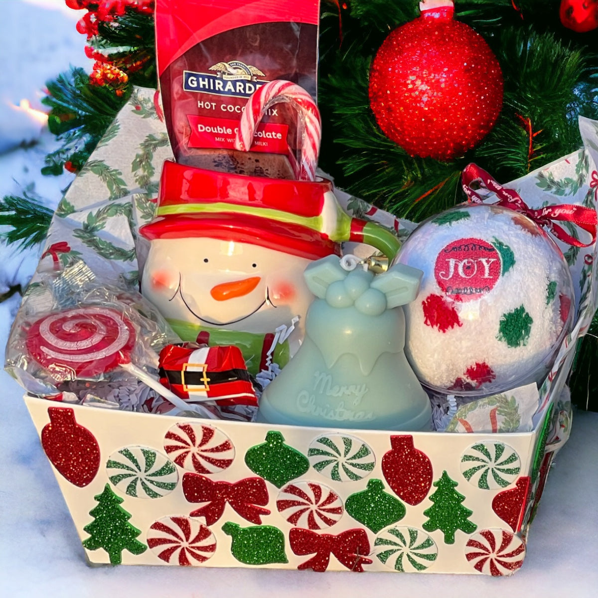 Sparkling Season's Joy Christmas Gift Basket Set Colorful