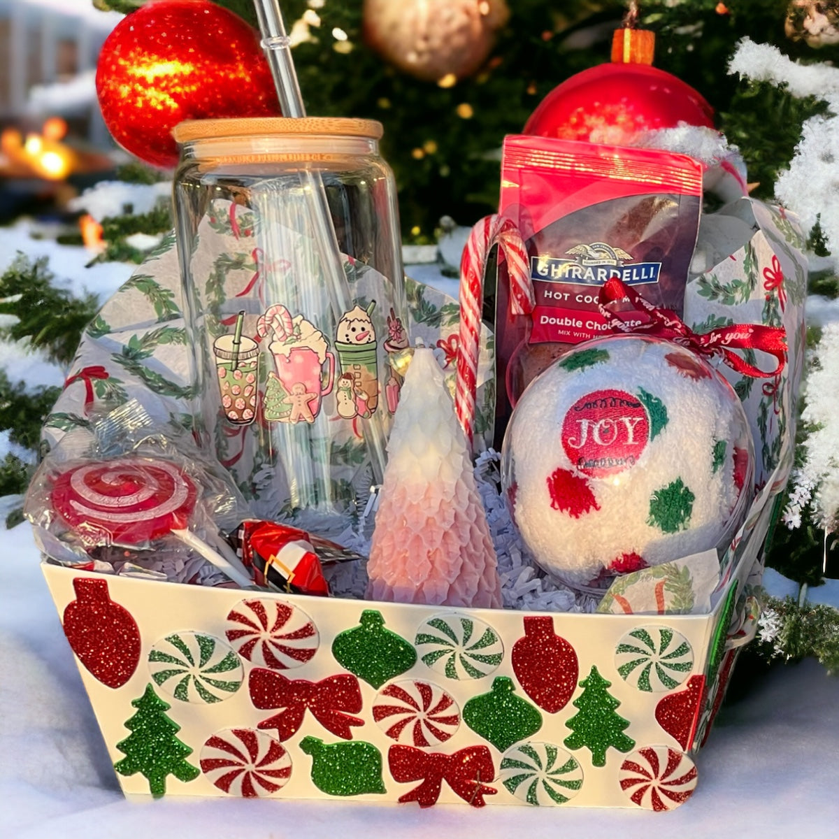 Sparkling Season's Joy Christmas Gift Basket Set Colorful