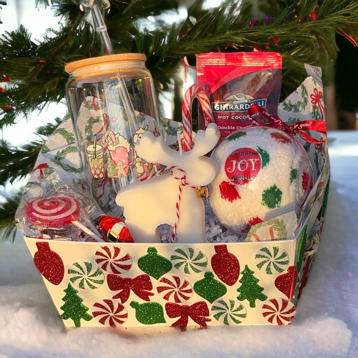 Sparkling Season's Joy Christmas Gift Basket Set Colorful
