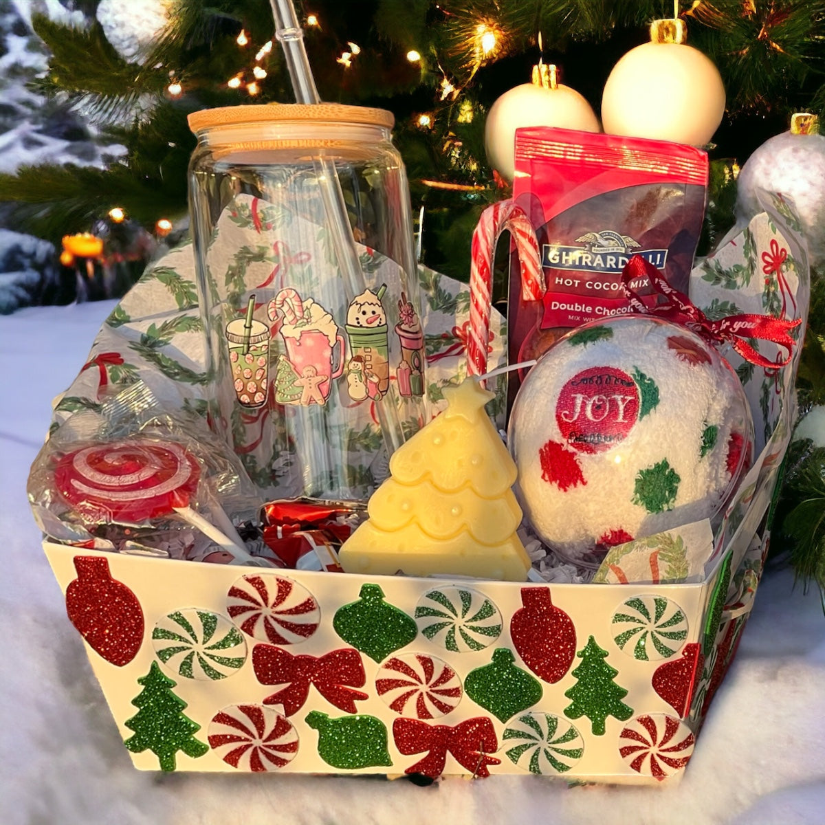 Sparkling Season's Joy Christmas Gift Basket Set Colorful