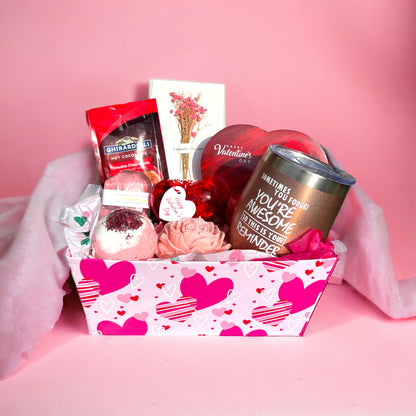 Pink Hearts Valentine's Day Gift Basket