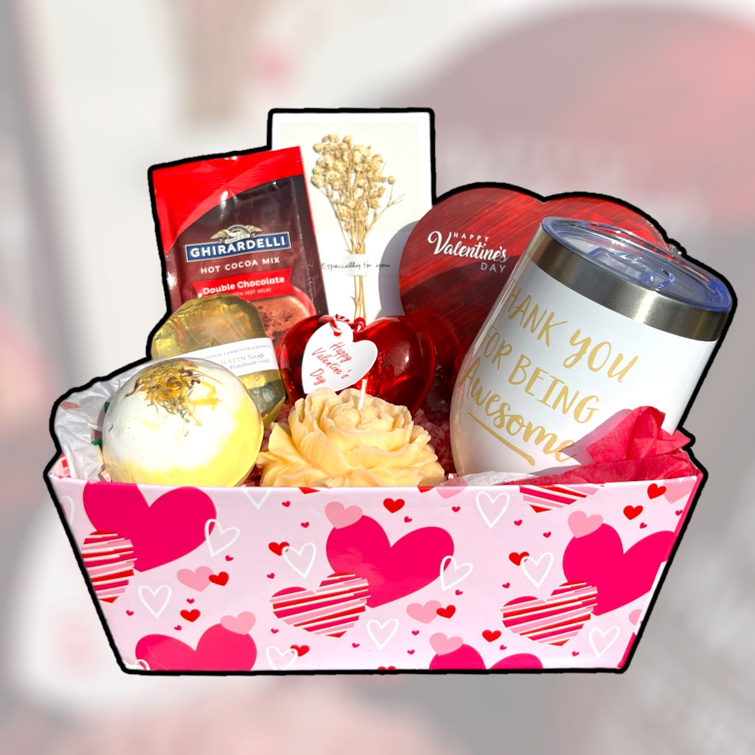 Pink Hearts Valentine's Day Gift Basket