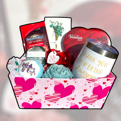 Pink Hearts Valentine's Day Gift Basket