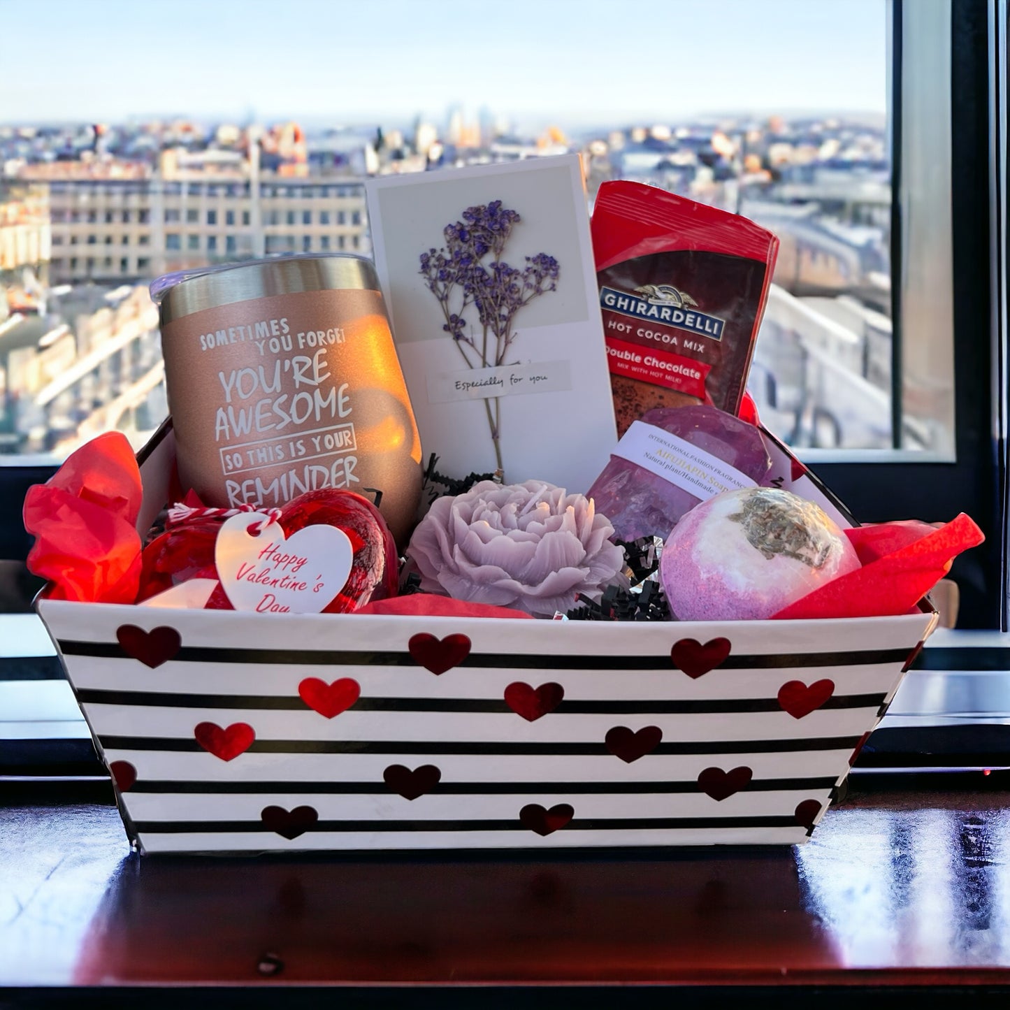 Red Velvet Hearts Valentine's Day Gift Basket